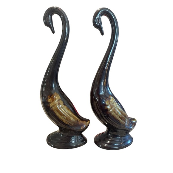 Enesco Other - Enesco Swan Figurine Set Vintage‎ Brown Ceramic MCM Hollywood Regency Retro Bird